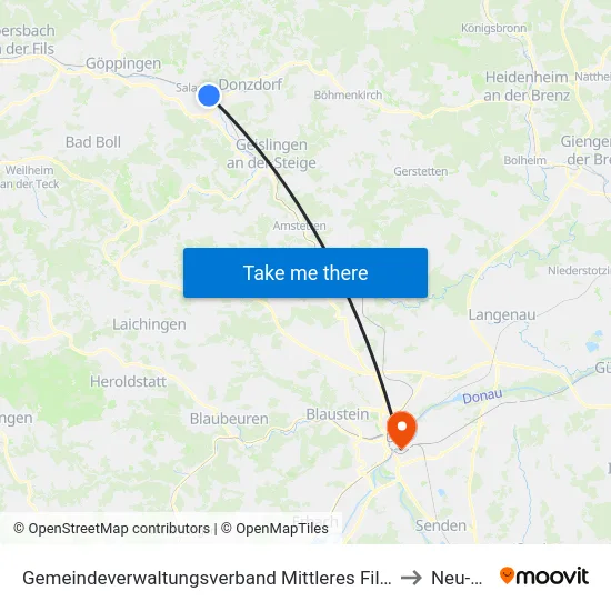 Gemeindeverwaltungsverband Mittleres Fils-Lautertal to Neu-Ulm map