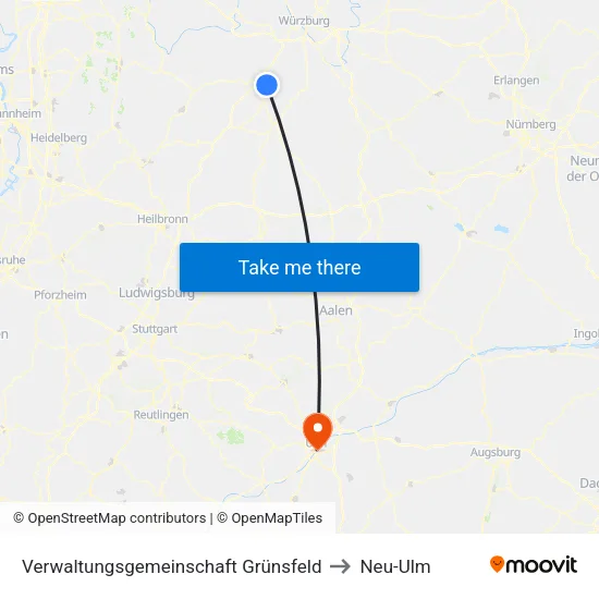 Verwaltungsgemeinschaft Grünsfeld to Neu-Ulm map
