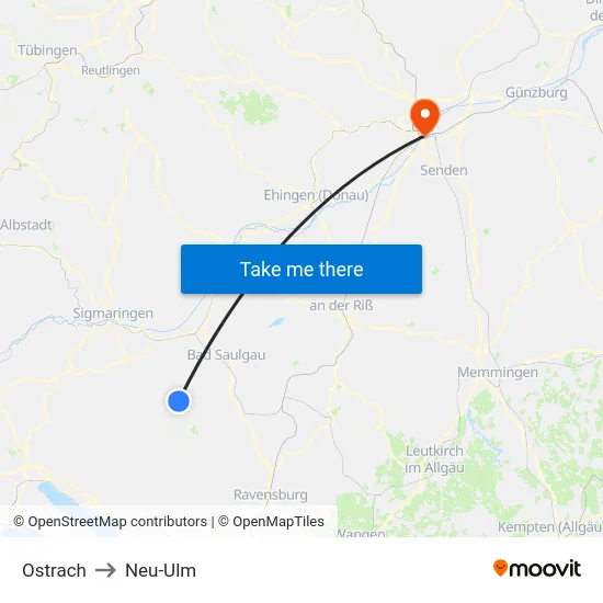 Ostrach to Neu-Ulm map