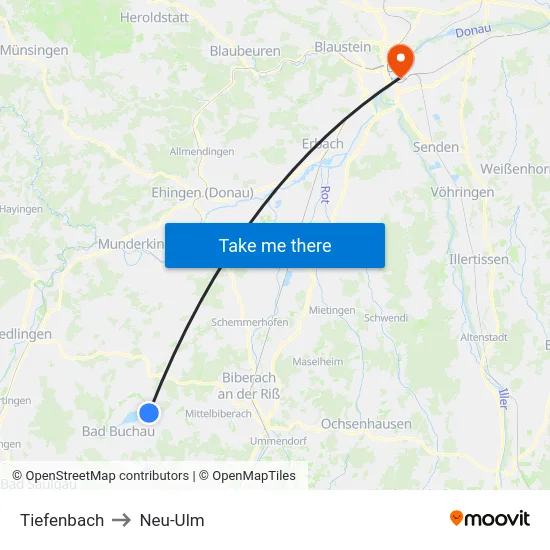 Tiefenbach to Neu-Ulm map