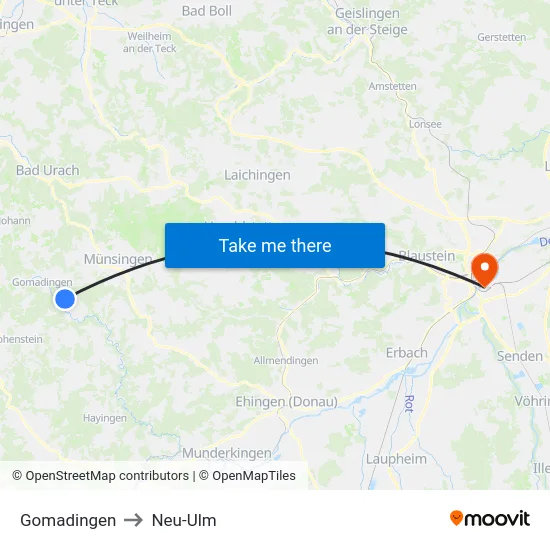 Gomadingen to Neu-Ulm map