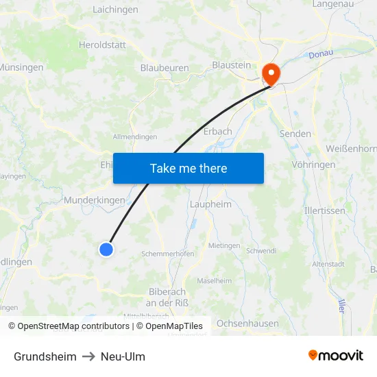 Grundsheim to Neu-Ulm map