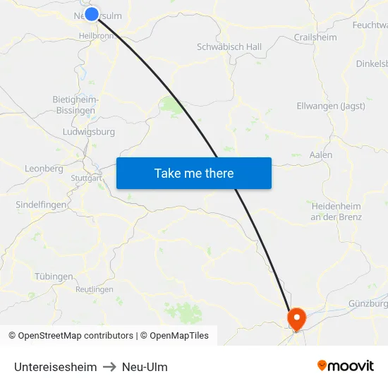 Untereisesheim to Neu-Ulm map