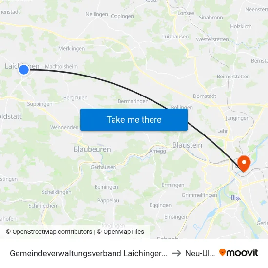 Gemeindeverwaltungsverband Laichinger Alb to Neu-Ulm map
