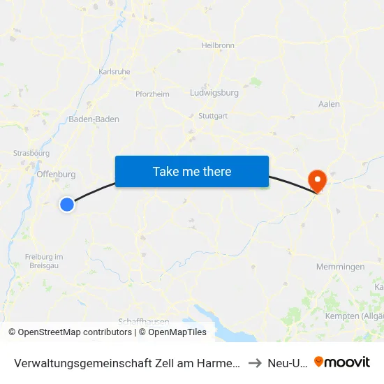 Verwaltungsgemeinschaft Zell am Harmersbach to Neu-Ulm map