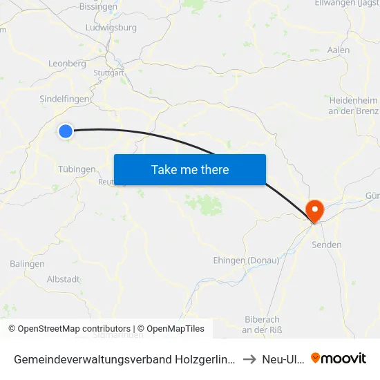 Gemeindeverwaltungsverband Holzgerlingen to Neu-Ulm map