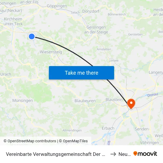 Vereinbarte Verwaltungsgemeinschaft Der Stadt Weilheim An Der Teck to Neu-Ulm map