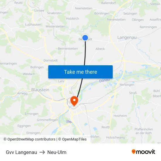 Gvv Langenau to Neu-Ulm map