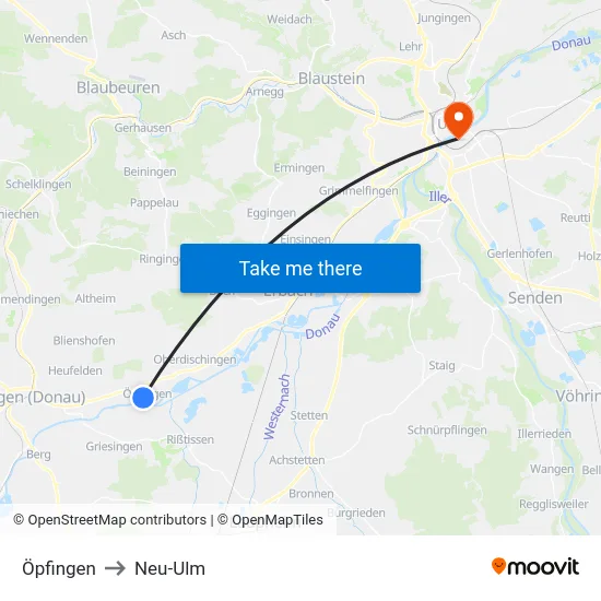 Öpfingen to Neu-Ulm map