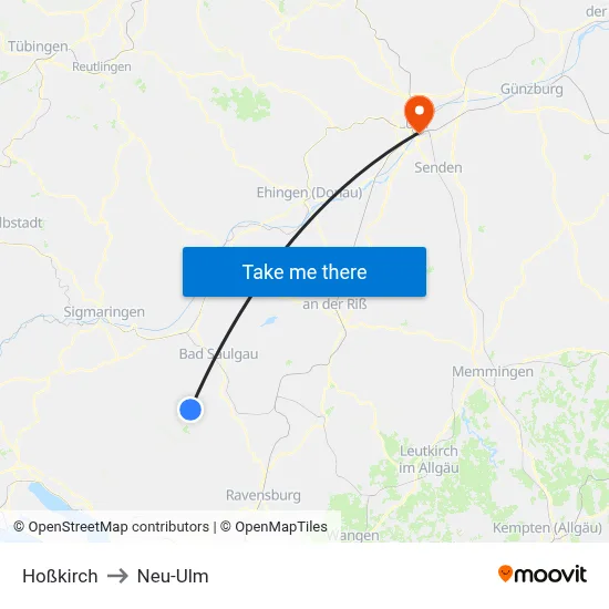 Hoßkirch to Neu-Ulm map