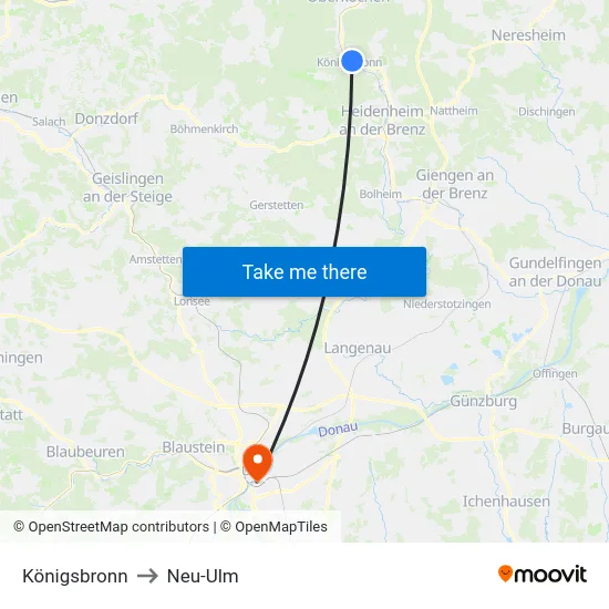 Königsbronn to Neu-Ulm map