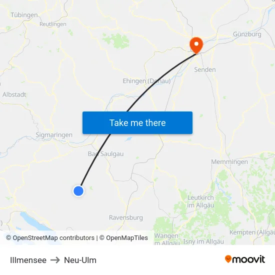 Illmensee to Neu-Ulm map