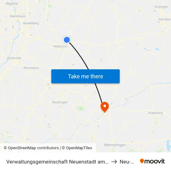 Verwaltungsgemeinschaft Neuenstadt am Kocher to Neu-Ulm map