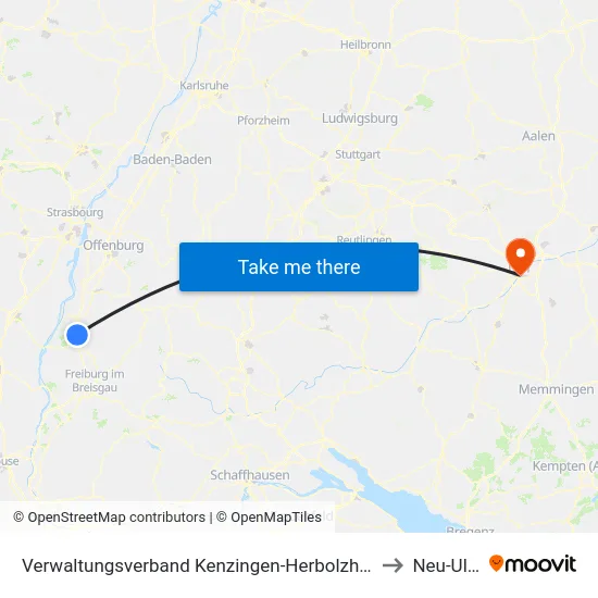 Verwaltungsverband Kenzingen-Herbolzheim to Neu-Ulm map
