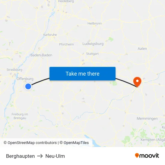 Berghaupten to Neu-Ulm map