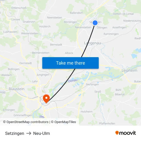 Setzingen to Neu-Ulm map