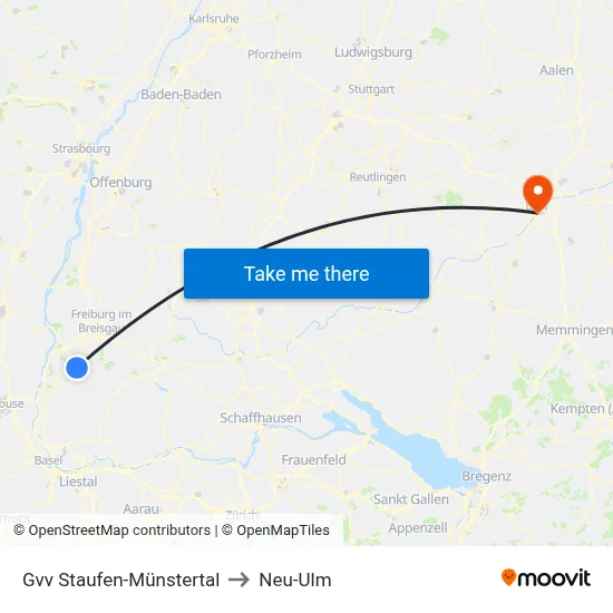 Gvv Staufen-Münstertal to Neu-Ulm map