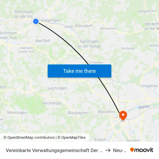 Vereinbarte Verwaltungsgemeinschaft Der Stadt Uhingen to Neu-Ulm map