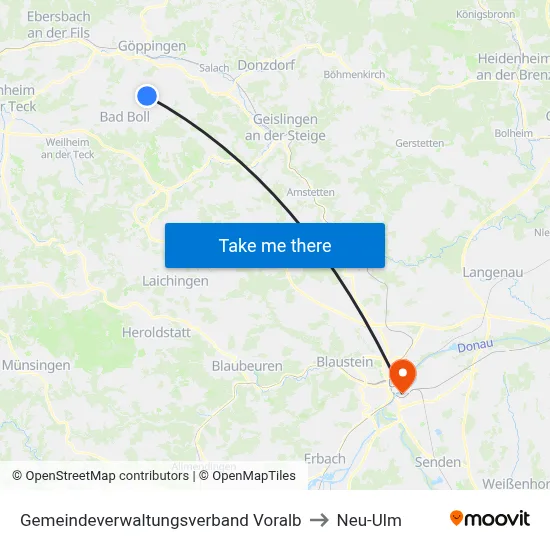 Gemeindeverwaltungsverband Voralb to Neu-Ulm map
