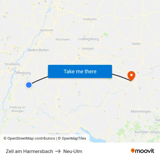 Zell am Harmersbach to Neu-Ulm map