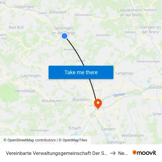 Vereinbarte Verwaltungsgemeinschaft Der Stadt Geislingen An Der Steige to Neu-Ulm map