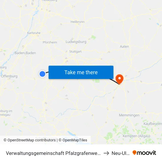 Verwaltungsgemeinschaft Pfalzgrafenweiler to Neu-Ulm map
