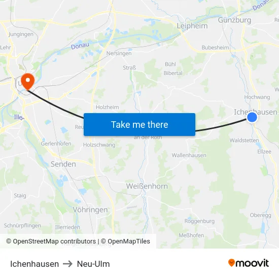 Ichenhausen to Neu-Ulm map