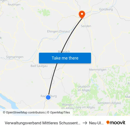 Verwaltungsverband Mittleres Schussental to Neu-Ulm map