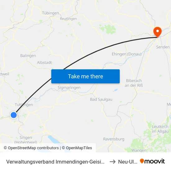 Verwaltungsverband Immendingen-Geisingen to Neu-Ulm map