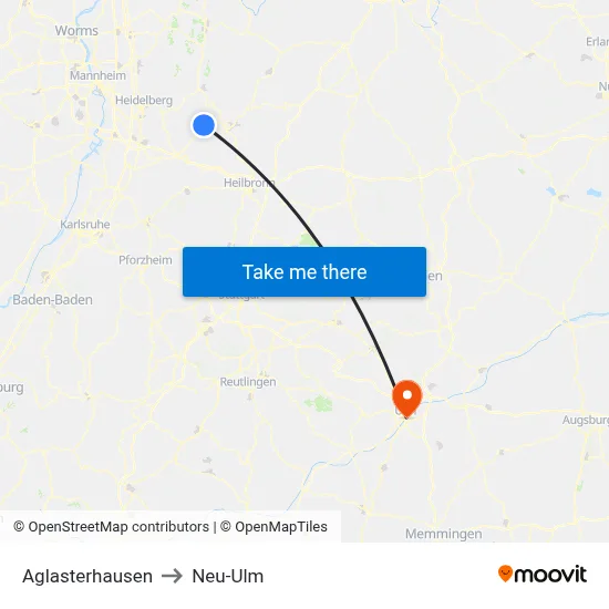 Aglasterhausen to Neu-Ulm map
