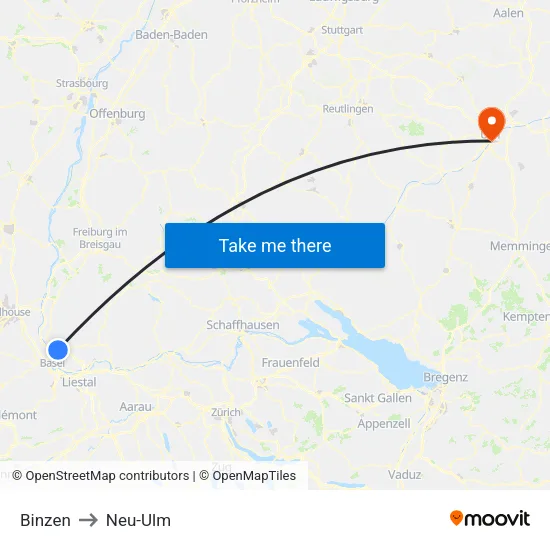 Binzen to Neu-Ulm map