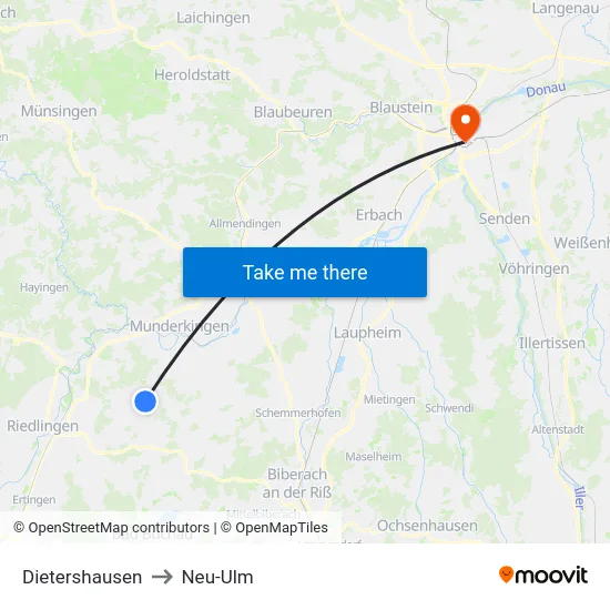 Dietershausen to Neu-Ulm map