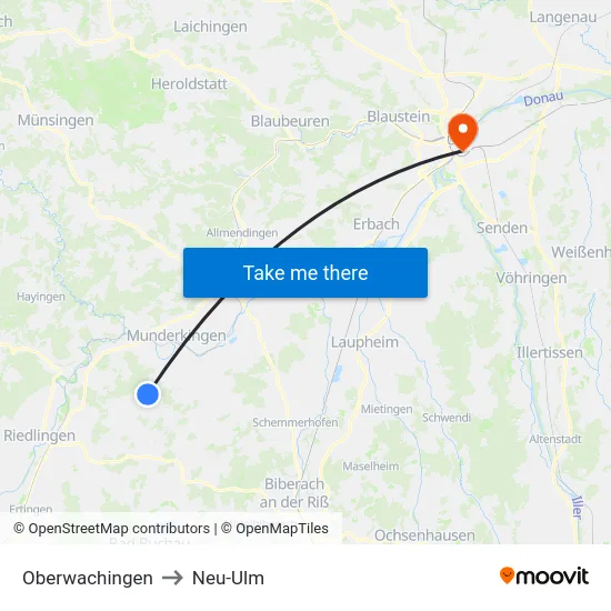 Oberwachingen to Neu-Ulm map