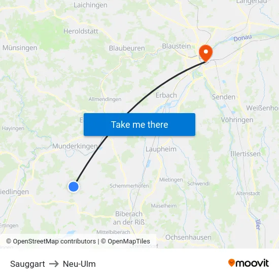 Sauggart to Neu-Ulm map