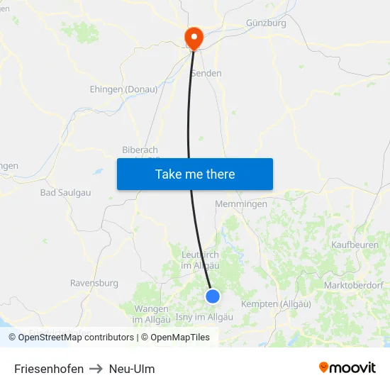 Friesenhofen to Neu-Ulm map