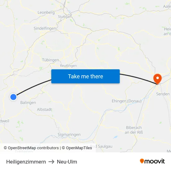 Heiligenzimmern to Neu-Ulm map