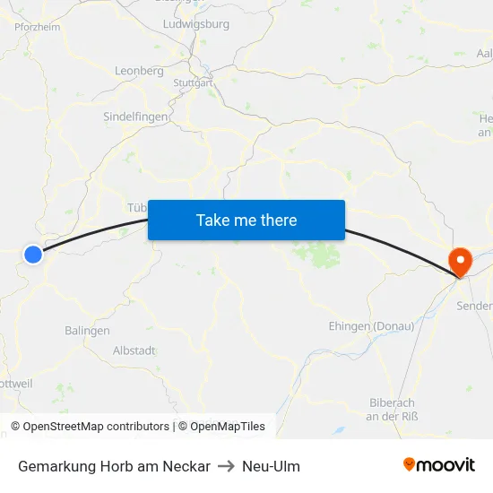 Gemarkung Horb am Neckar to Neu-Ulm map