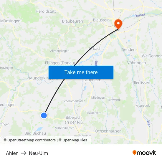 Ahlen to Neu-Ulm map