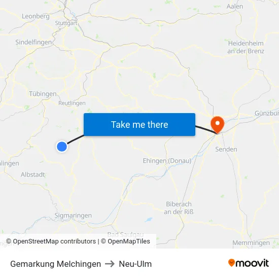 Gemarkung Melchingen to Neu-Ulm map