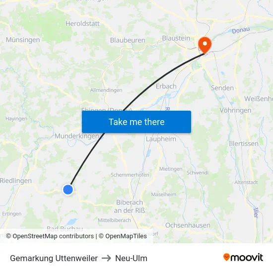 Gemarkung Uttenweiler to Neu-Ulm map