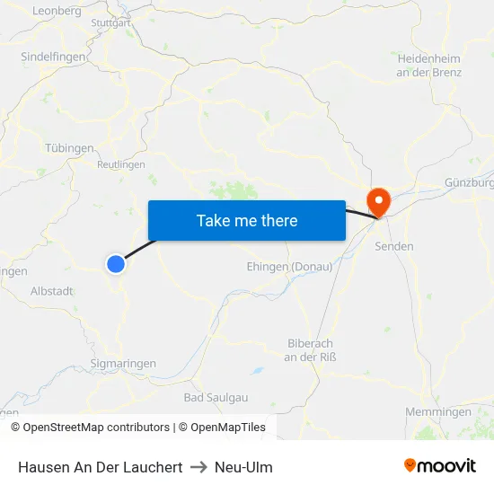 Hausen An Der Lauchert to Neu-Ulm map