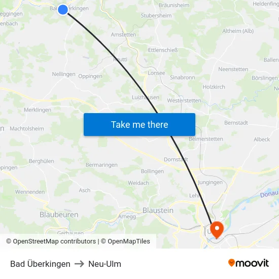 Bad Überkingen to Neu-Ulm map