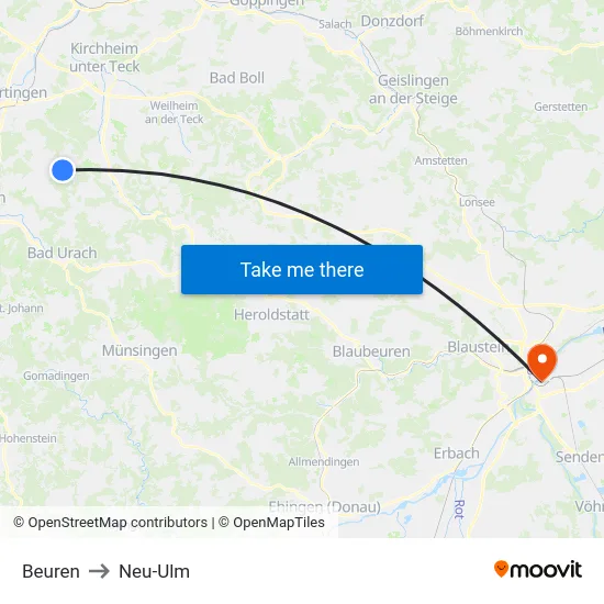Beuren to Neu-Ulm map