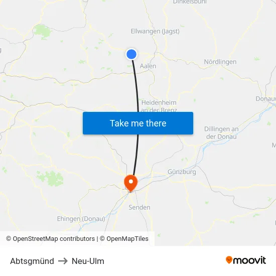 Abtsgmünd to Neu-Ulm map
