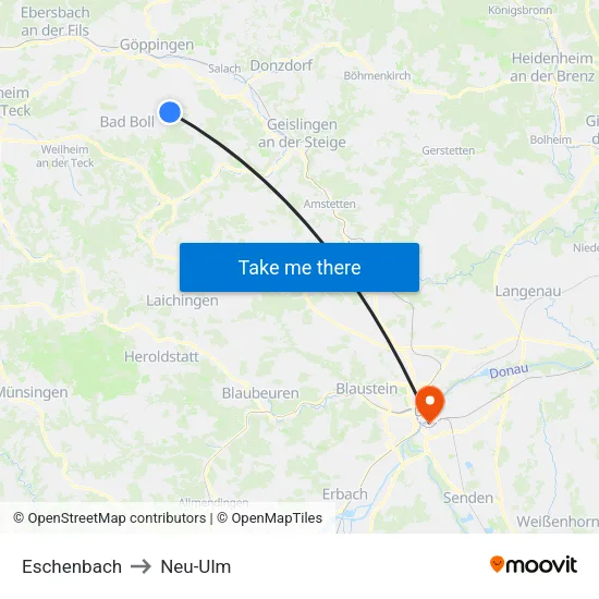 Eschenbach to Neu-Ulm map