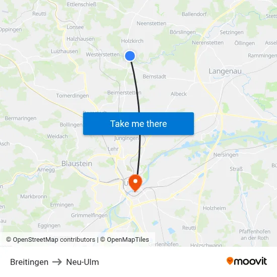 Breitingen to Neu-Ulm map