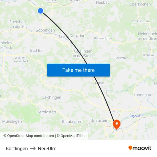 Börtlingen to Neu-Ulm map