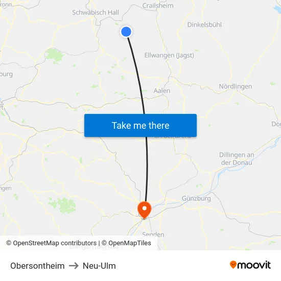 Obersontheim to Neu-Ulm map