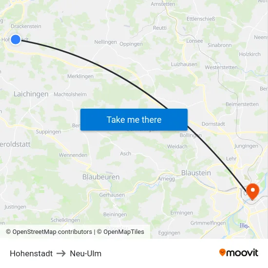 Hohenstadt to Neu-Ulm map