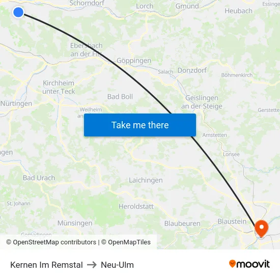 Kernen Im Remstal to Neu-Ulm map